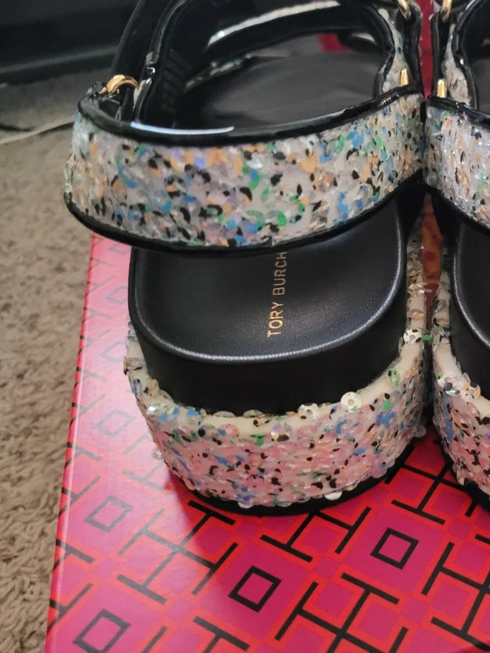 NIB Tory Burch Kira Sport Sandal Sequin - 8.5